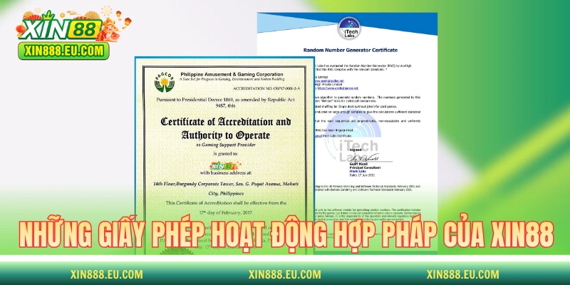 Những giấy phép hoạt động hợp pháp của XIN88